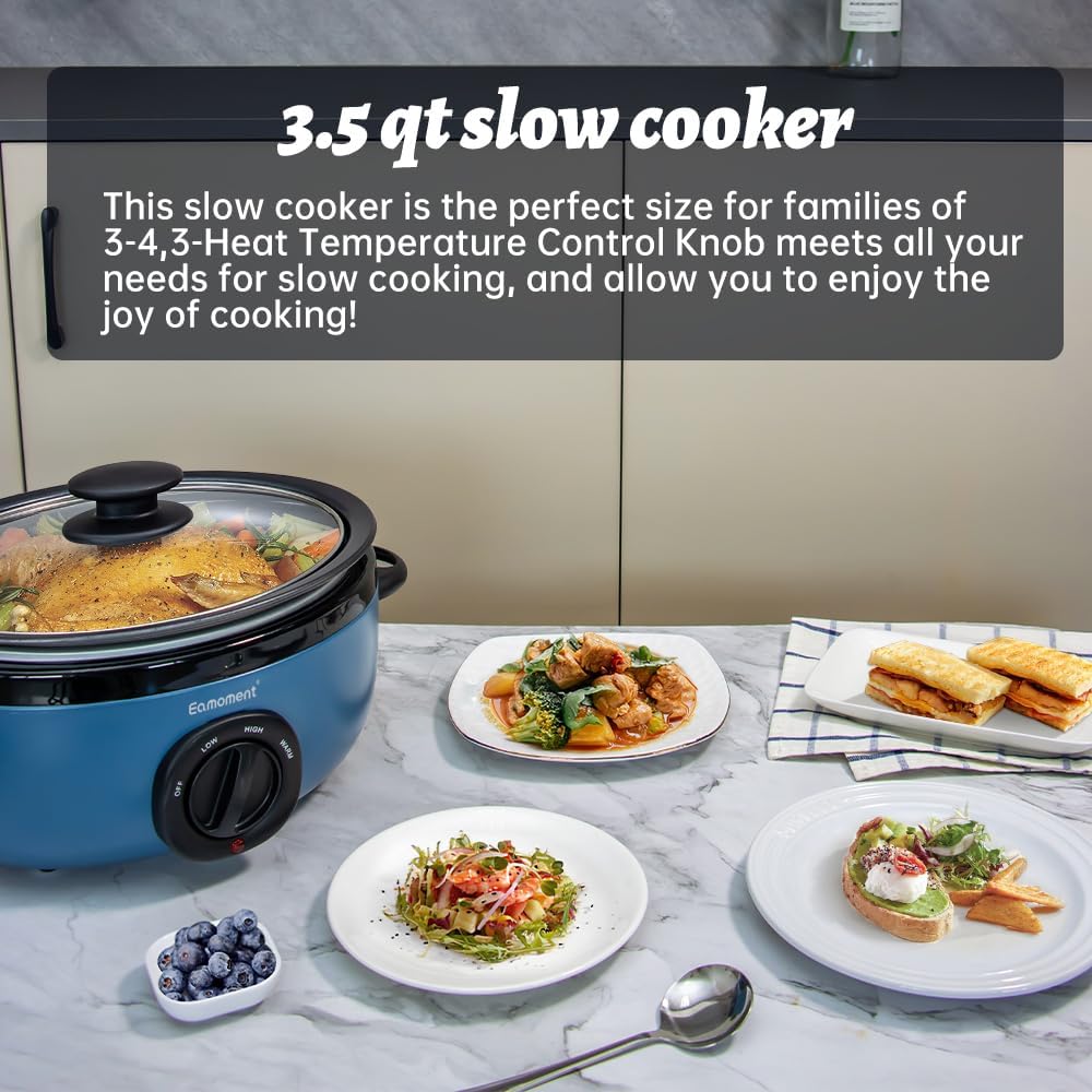 3.5 Quart Slow Cooker Blue Uniform Heating, Non-Stick Pot, Aluminum, Makes Your Food More Delicious.Suitable as a Gift