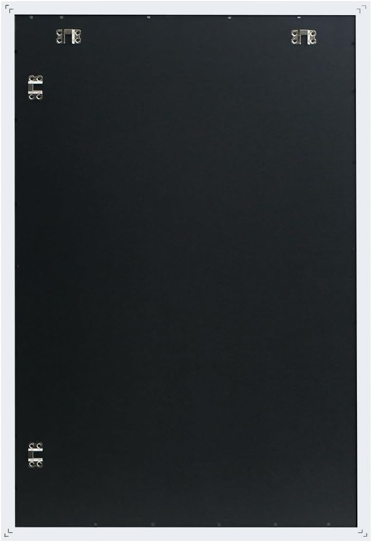 Rear view of picture frame showing black backing board with hanging hardware and notches for wall mounting.