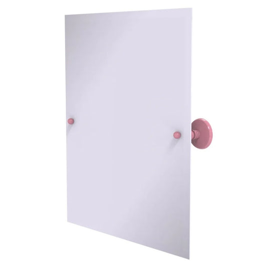 Allied Brass rectangle frameless tilt mirror with beveled edges and blush-toned pink hardware white background