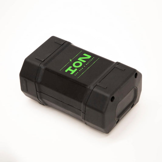 Side profile of ION 4Ah battery highlighting compact and rugged design.