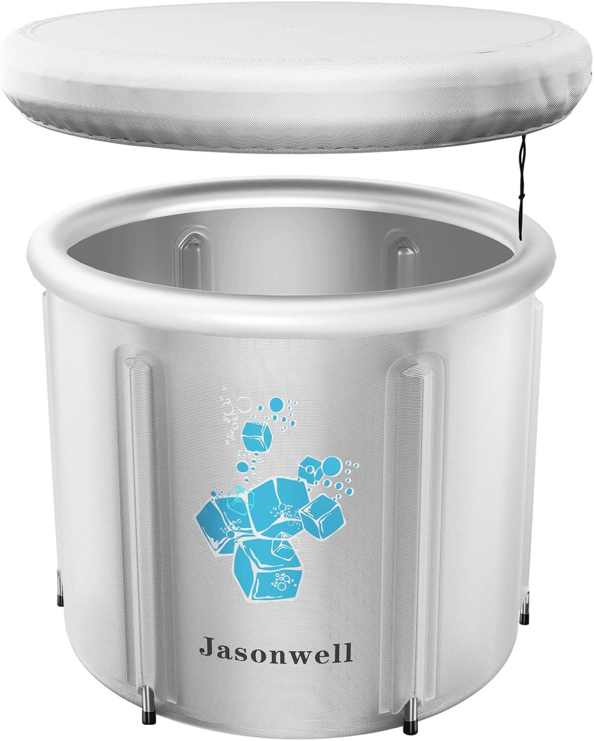 Jasonwell ice bath tub with floating thermal cover displayed above the unit on a white background