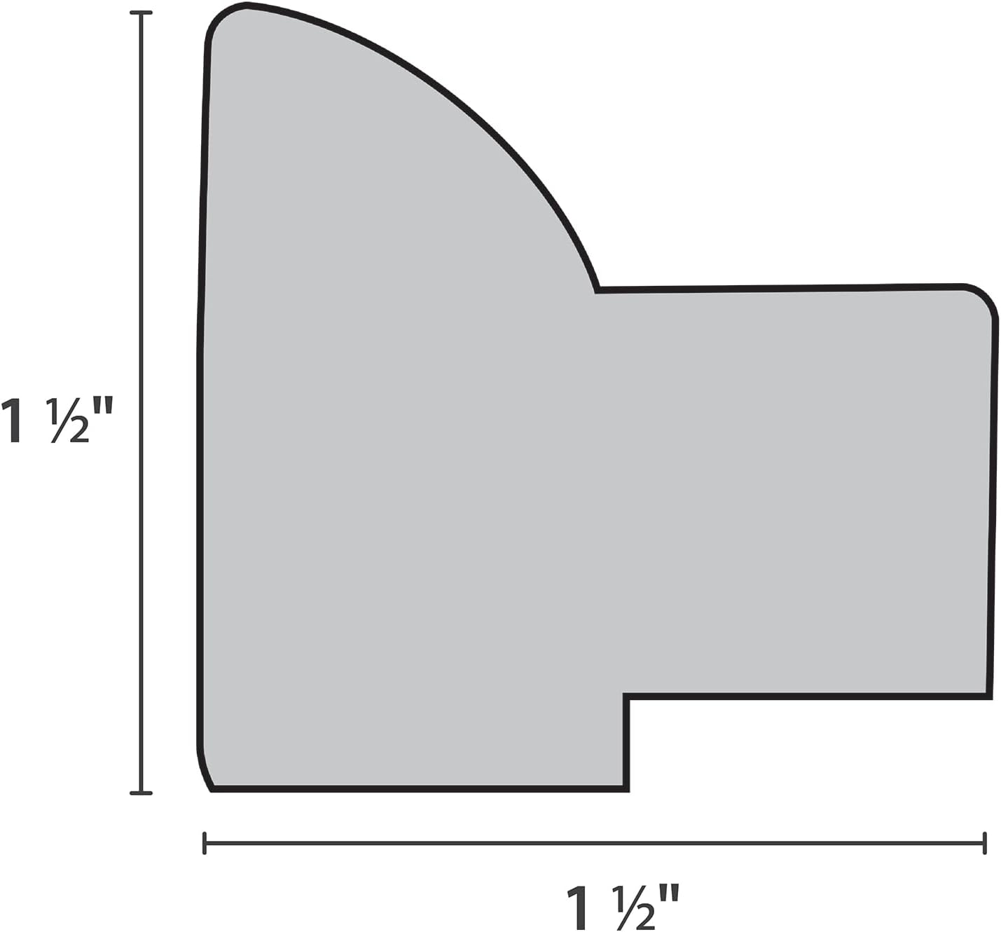 Technical dimensions of stretcher bar profile showing width and height of 1.5 x 1.5 inches.