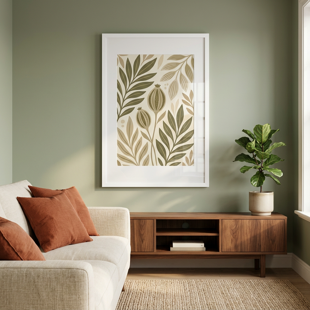 White Frame Amo picture frame staged in a living room