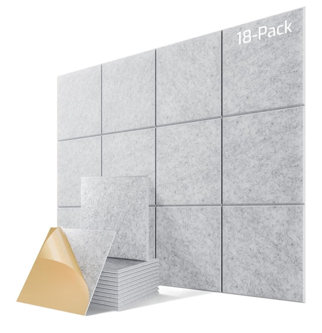 Silver-Gray Acoustic Wall Tiles – 12 × 12 in., 18-Pack