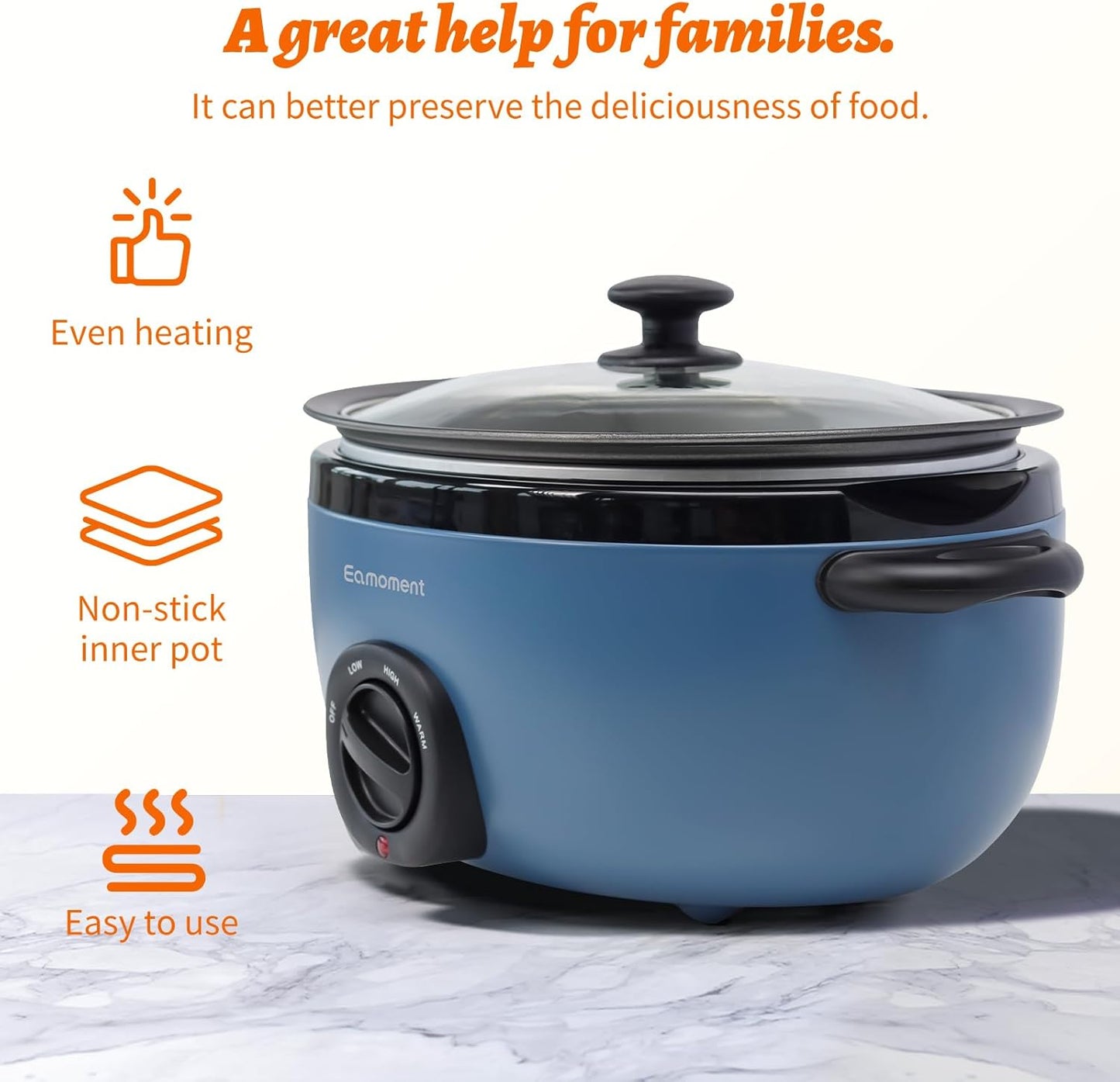 3.5 Quart Slow Cooker Blue Uniform Heating, Non-Stick Pot, Aluminum, Makes Your Food More Delicious.Suitable as a Gift