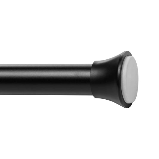 Amazon Basics black adjustable shower curtain tension rod, detail of end cap