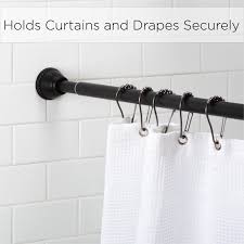 Black adjustable steel shower curtain rod, 42–73 inches, with matte finish and no‑drill tension mount for easy installation.