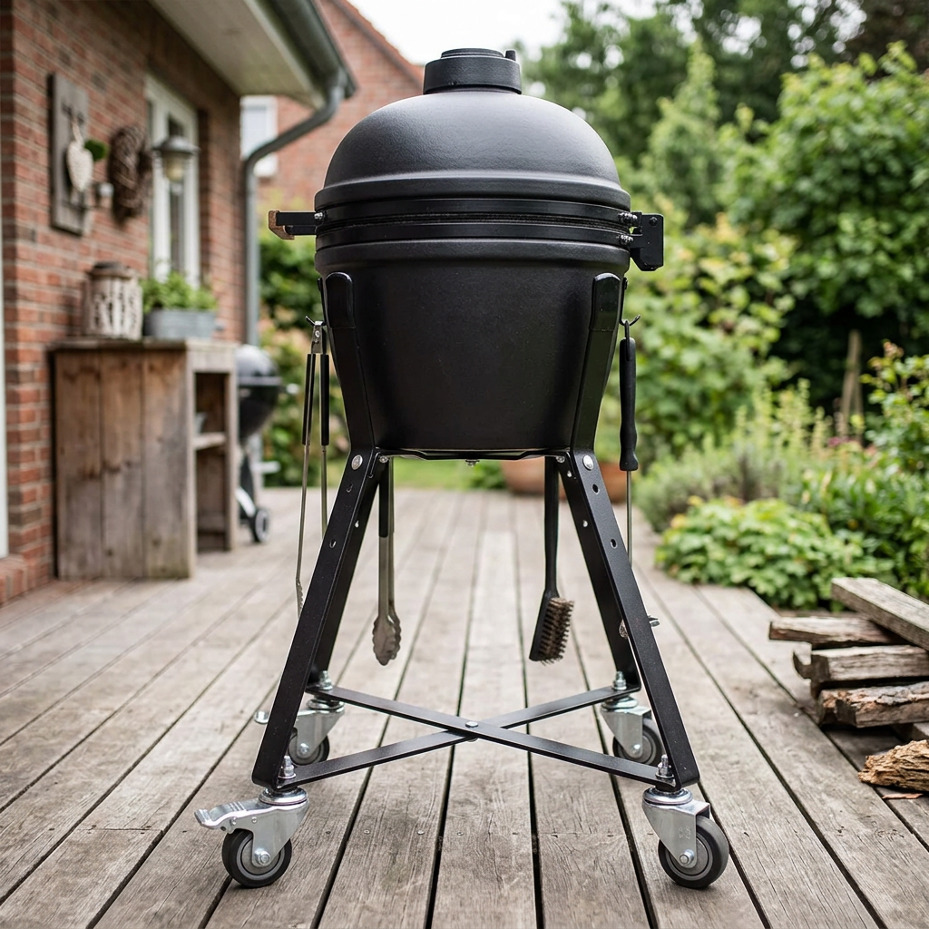 Rolling Grill Cart for Kamado Joe – Black Frame with Casters