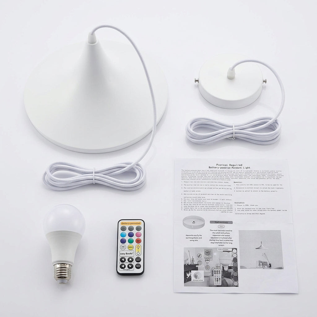 White Battery-Powered Pendant Light with Remote