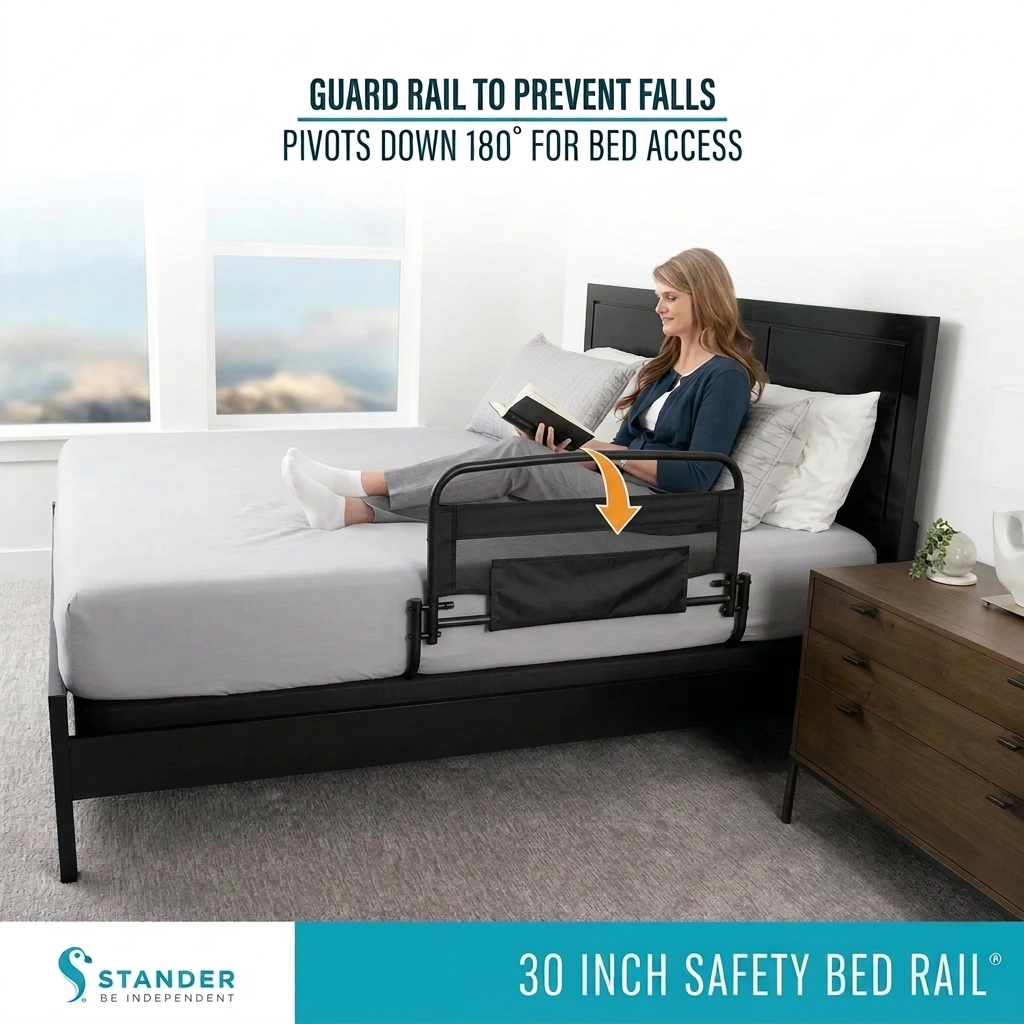 Stander 30-Inch Pivoting Bed Rail with Organizer Pouch