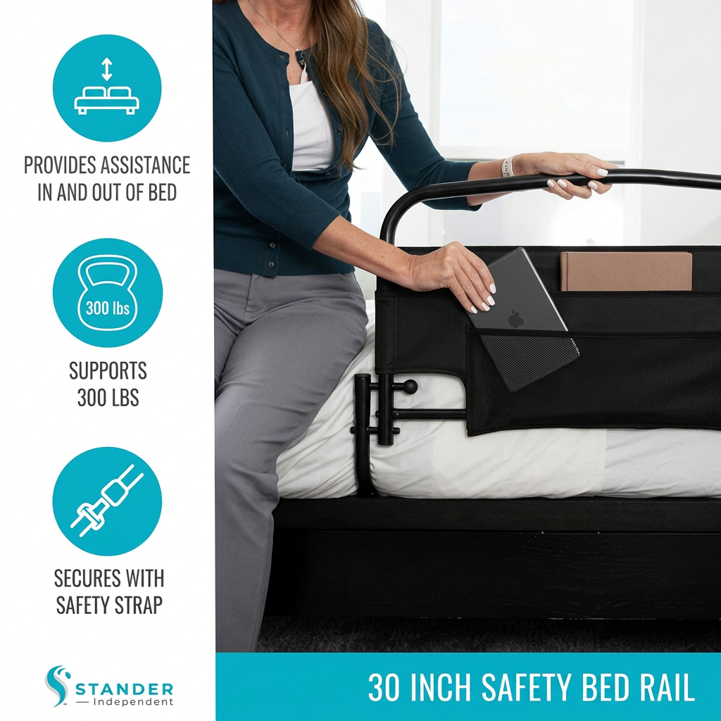 Stander 30-Inch Pivoting Bed Rail with Organizer Pouch