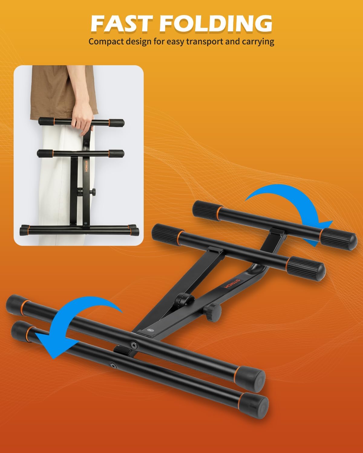 Demonstration of fast folding feature for STRICH amp stand with foot press and collapse motion
