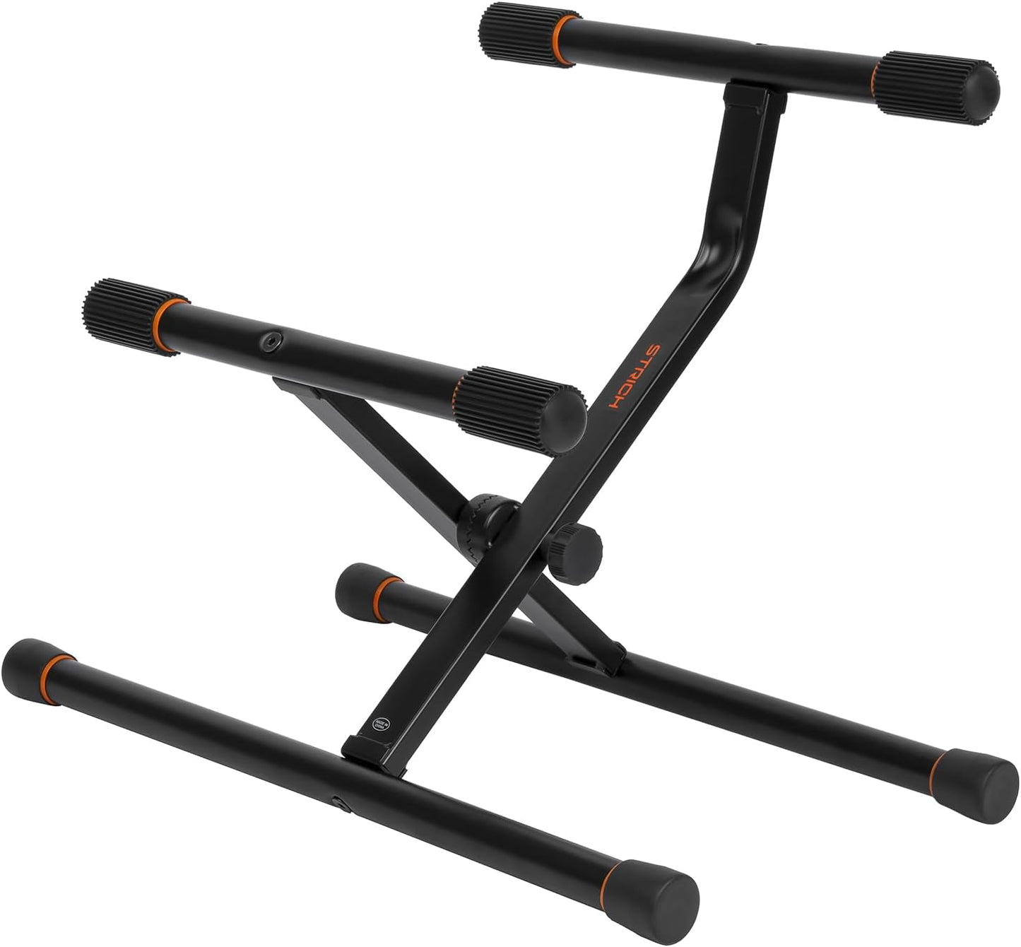 STRICH guitar amp stand rear angle showing anti-slip rubber feet and rugged tubular frame design