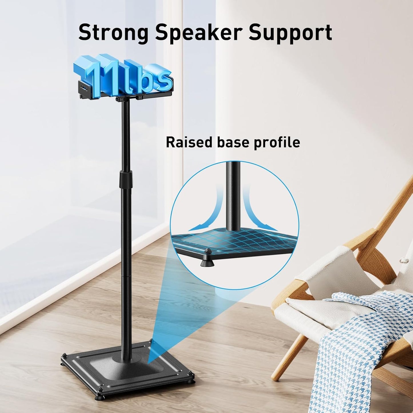 Perlesmith Universal Speaker Stand supporting up to 11 lbs with a stable, raised base for secure speaker placement.
