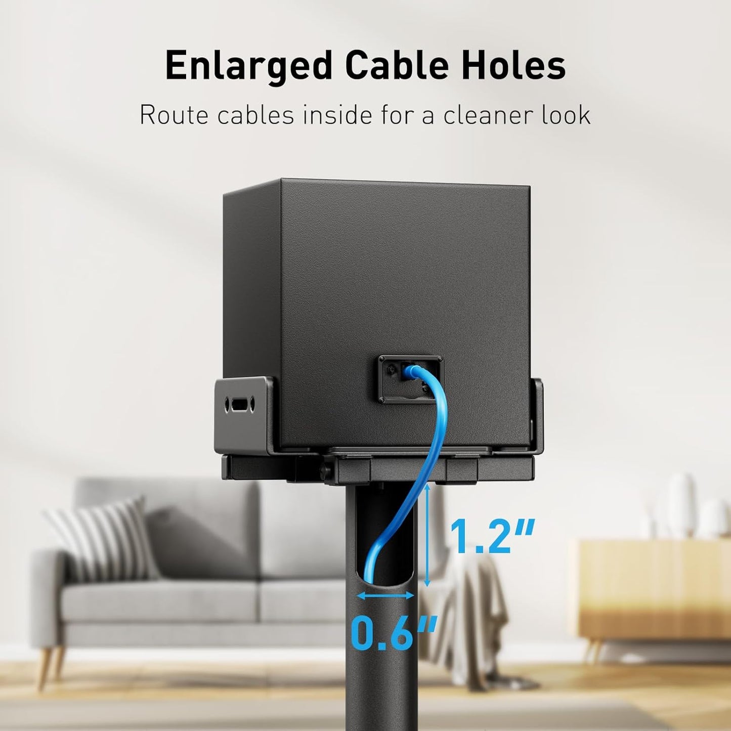 Perlesmith Universal Speaker Stands with integrated cable management system for a clean, clutter-free setup.