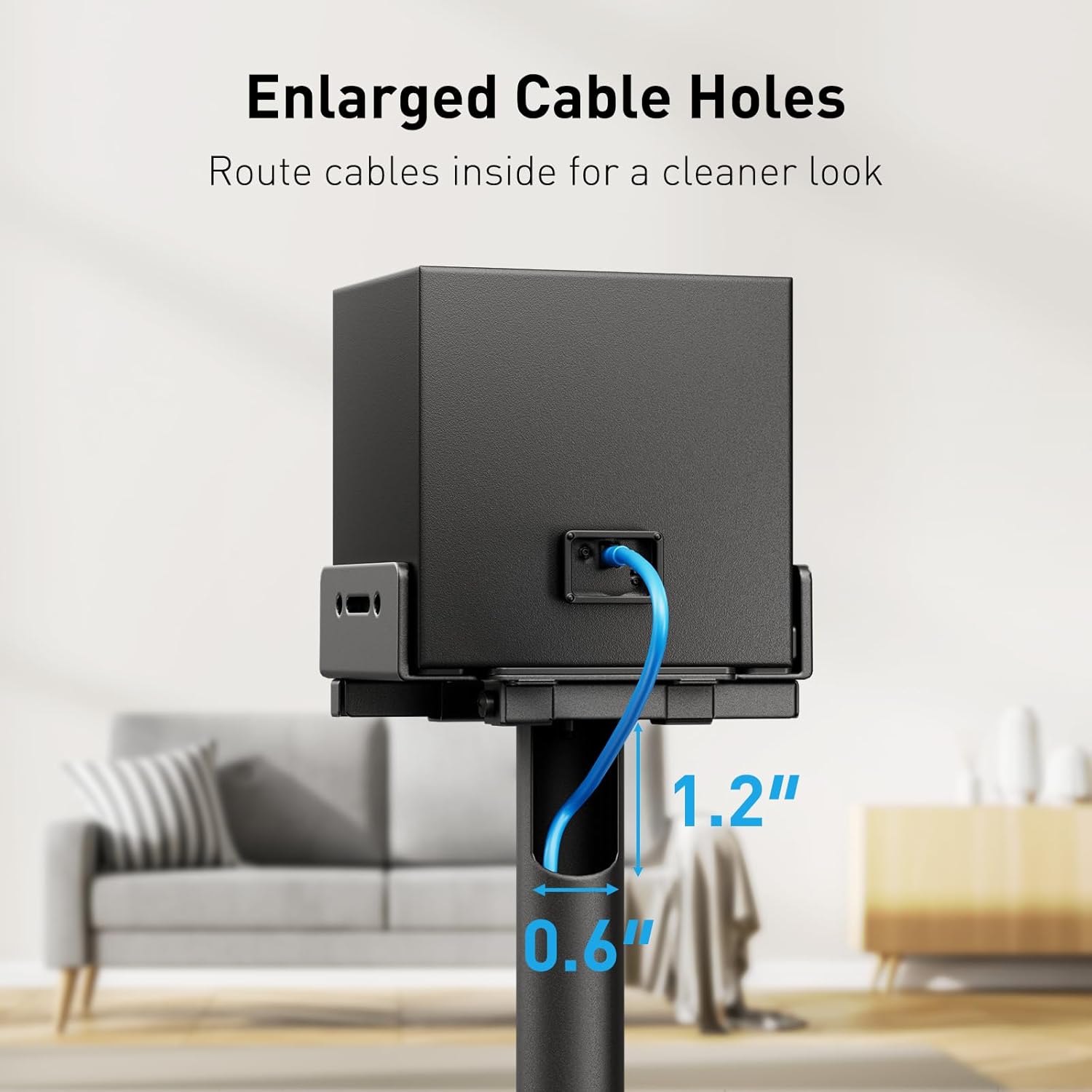 Perlesmith Universal Speaker Stands with integrated cable management system for a clean, clutter-free setup.