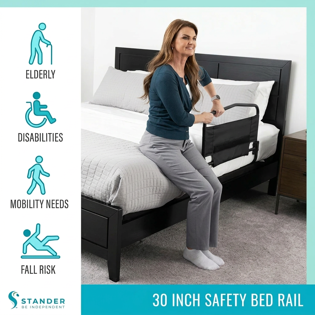 Stander 30-Inch Pivoting Bed Rail with Organizer Pouch