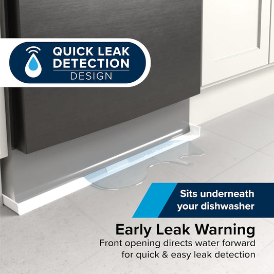 Dishwasher with quick leak detection design feature highlighted
