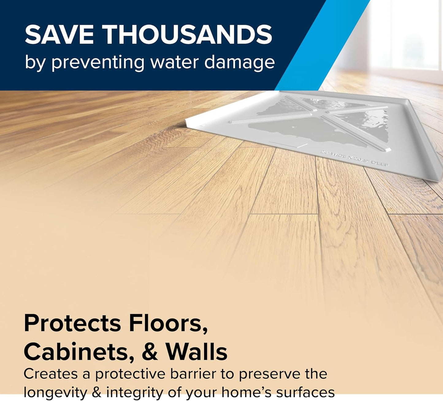 Floor protection system on a wooden floor with text about water damage prevention