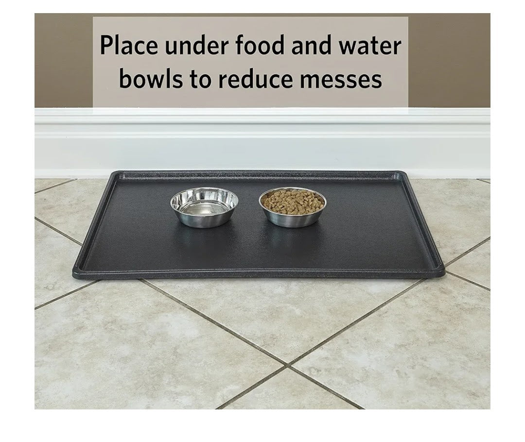 pet crate tray with dog food and water
