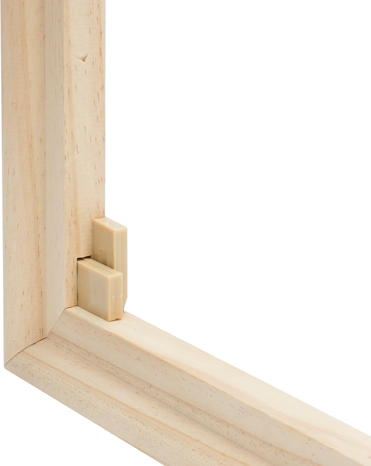 Stretcher bar corner fully assembled for canvas framing
