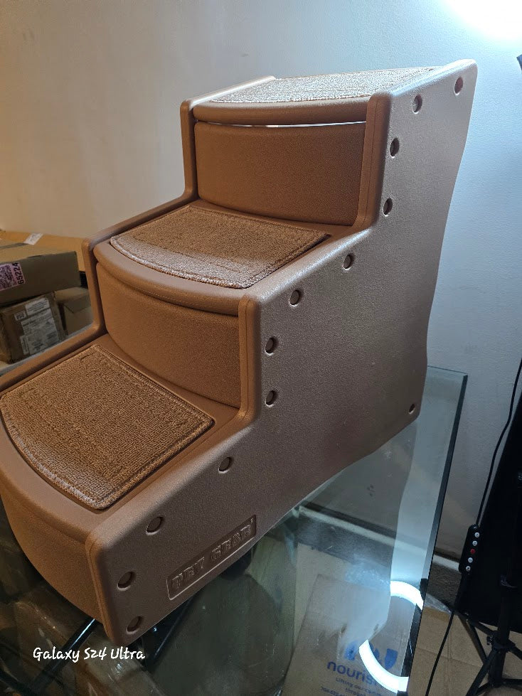 pet stairs with textured steps on a glass surface