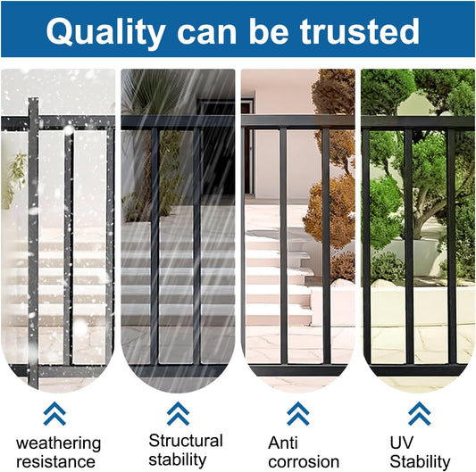 Metal railing system with weather resistance, structural stability, anti-corrosion, and UV stability features