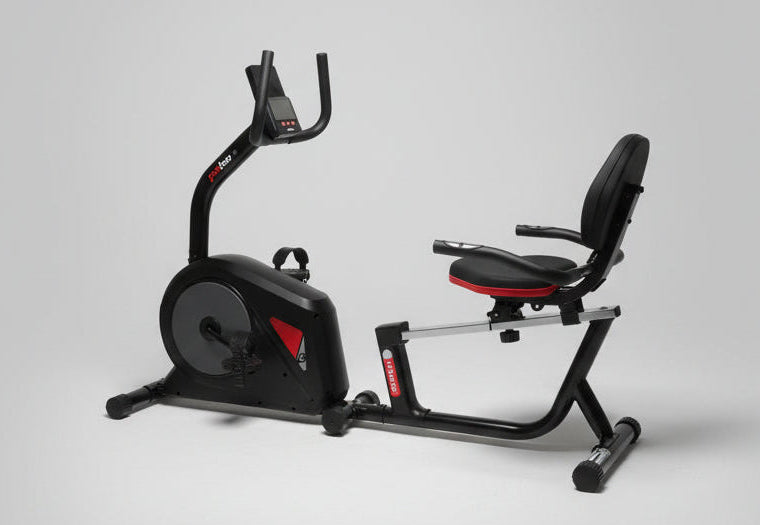 Recumbent bike red details white background