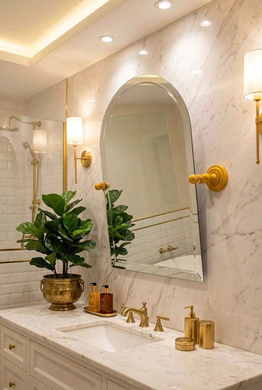 Allied Brass Arched Frameless Tilt Mirror — Spanish Gold, 29 × 21 in.